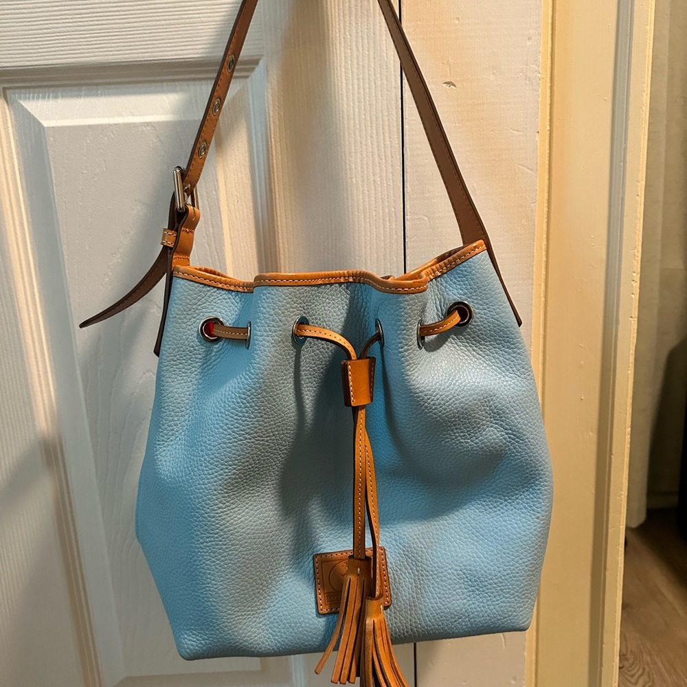 Dooney and Burke Blue and Brown tote Bag with Leather Tassel